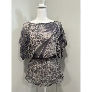 Miley Cyrus Max Azria Top Shirt Elastic Waist Semi Sheer Purple Black Medium